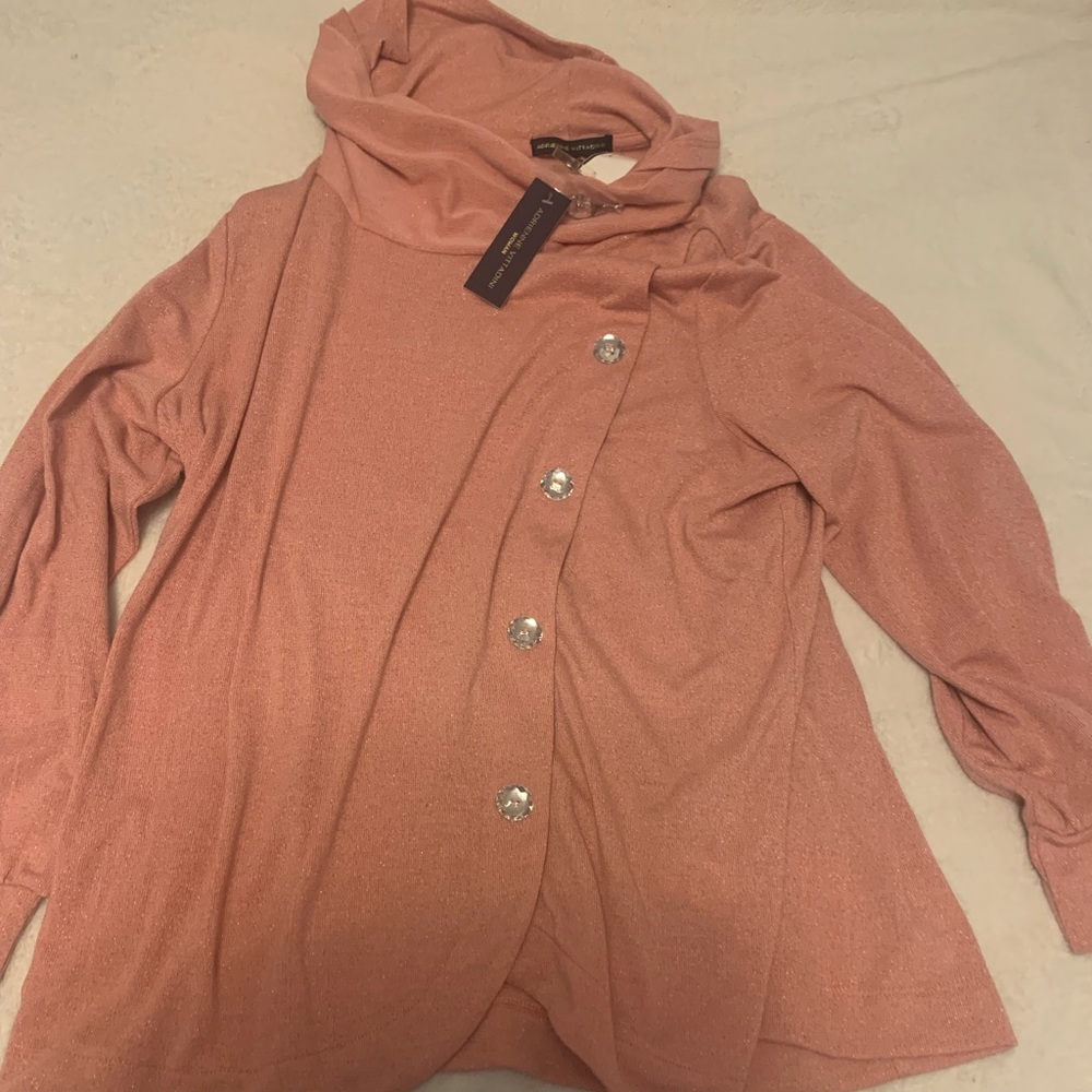 Adrienne Vittadini Women Pink Cowl Neck Rose Gold Sweater